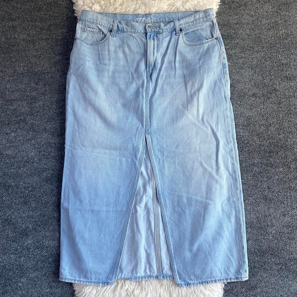 OLD NAVY DENIM MAXI SKIRT MID RISE FRONT SLIT PLUS SIZE COTTAGECORE MINIMALIST